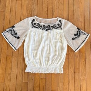 Krista Lee Fairycore White Embroidered Mesh Blouse Top Floral Large Boho Fairy